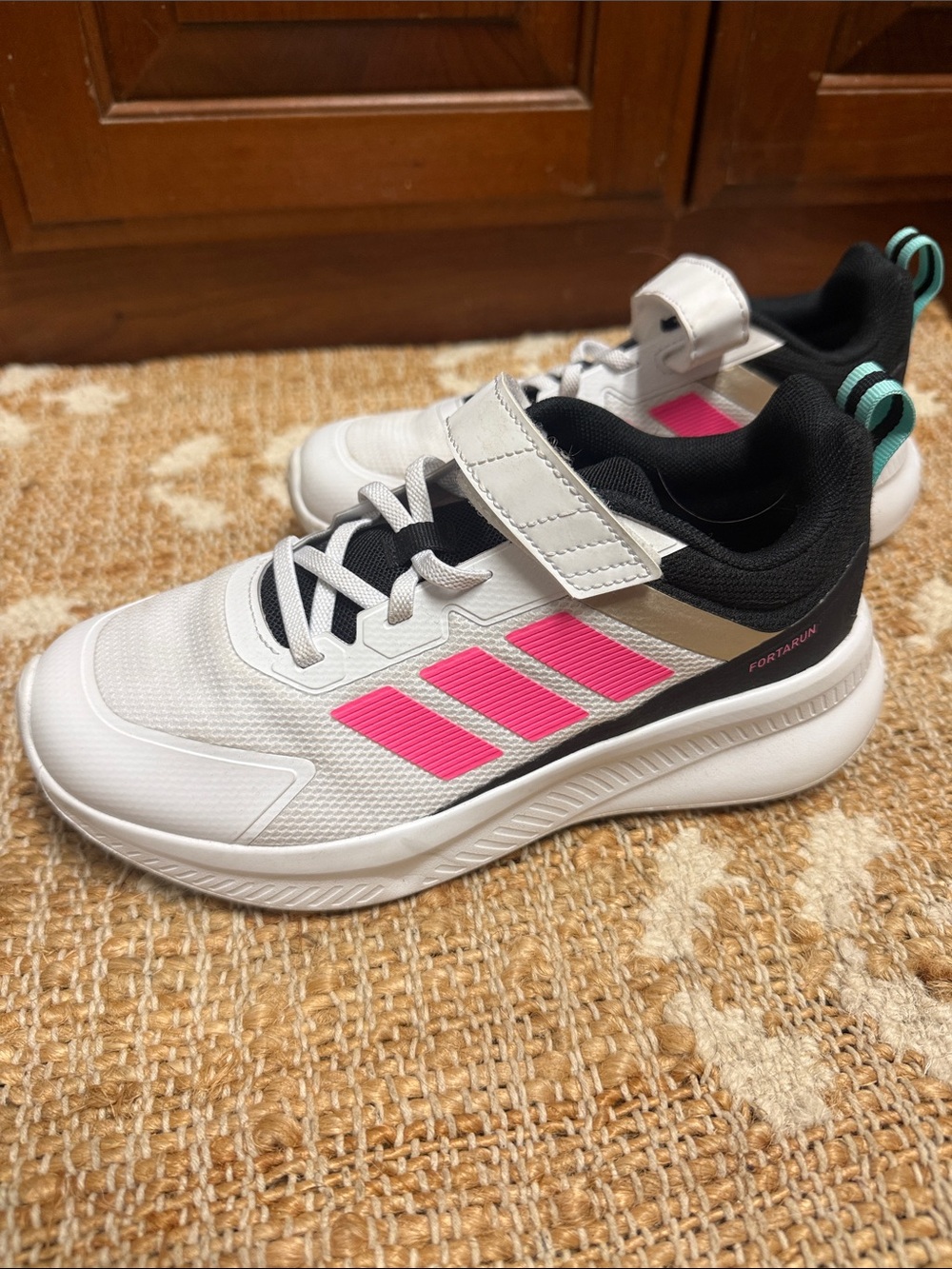 adidas Kids White Sneakers with Pink Stripes